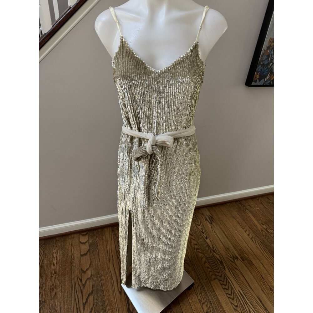 Retrofête Gold Sequin Slip Dress – XS • Metallic Evening Gown • Holiday / NYE - Picture 4 of 10